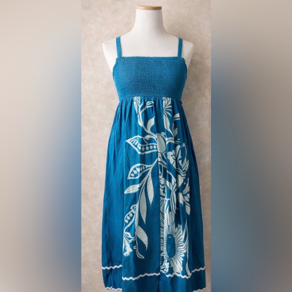 Teal Floral Strap Maxi Dress with Smocked Bodice